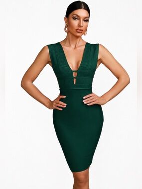 Whoinshop Sexy Deep V Sleeveless Cutout Bodycon Bandage Cocktail Dress Size M
